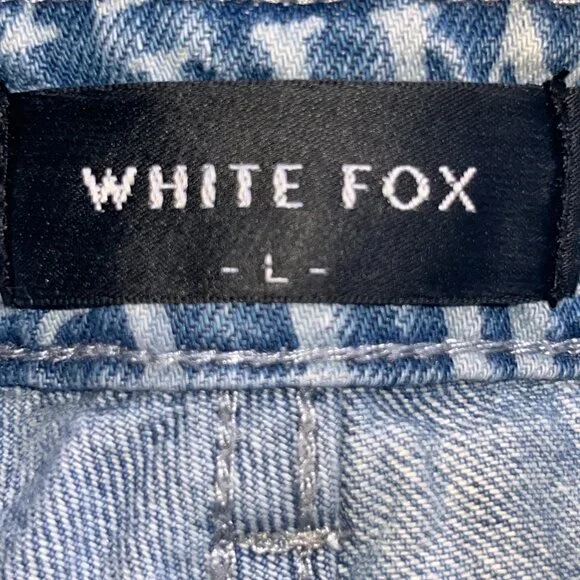 WHITE FOX BOUTIQUE ALL OVER SPELLOUT PRINT BAGGY JEANS HIGH WAIST WIDE LEG - L